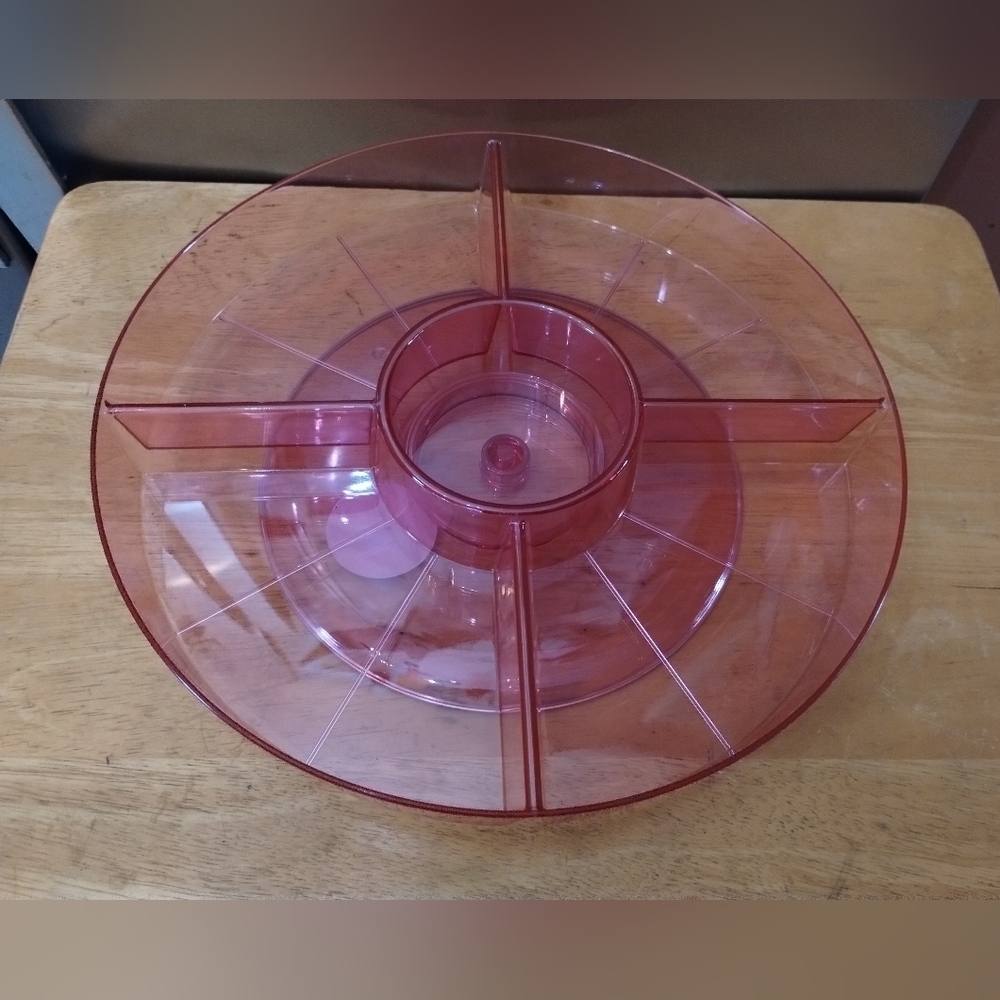New Pink Divided Serving Lazy Susan Spinning Tray